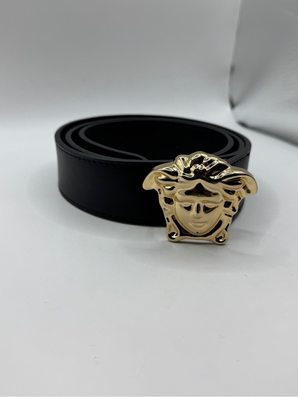 Versace Medusa Gold-Tone Buckle Black Belt – Size 110/44